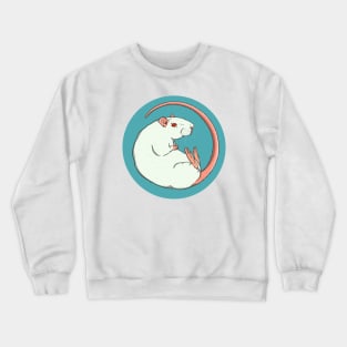 Pink Eyed White Fancy Rat Illustration Crewneck Sweatshirt